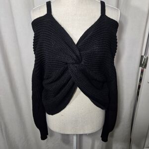 Almost famous Black Front Knot Cold Shoulder Knit sweater Sz Small